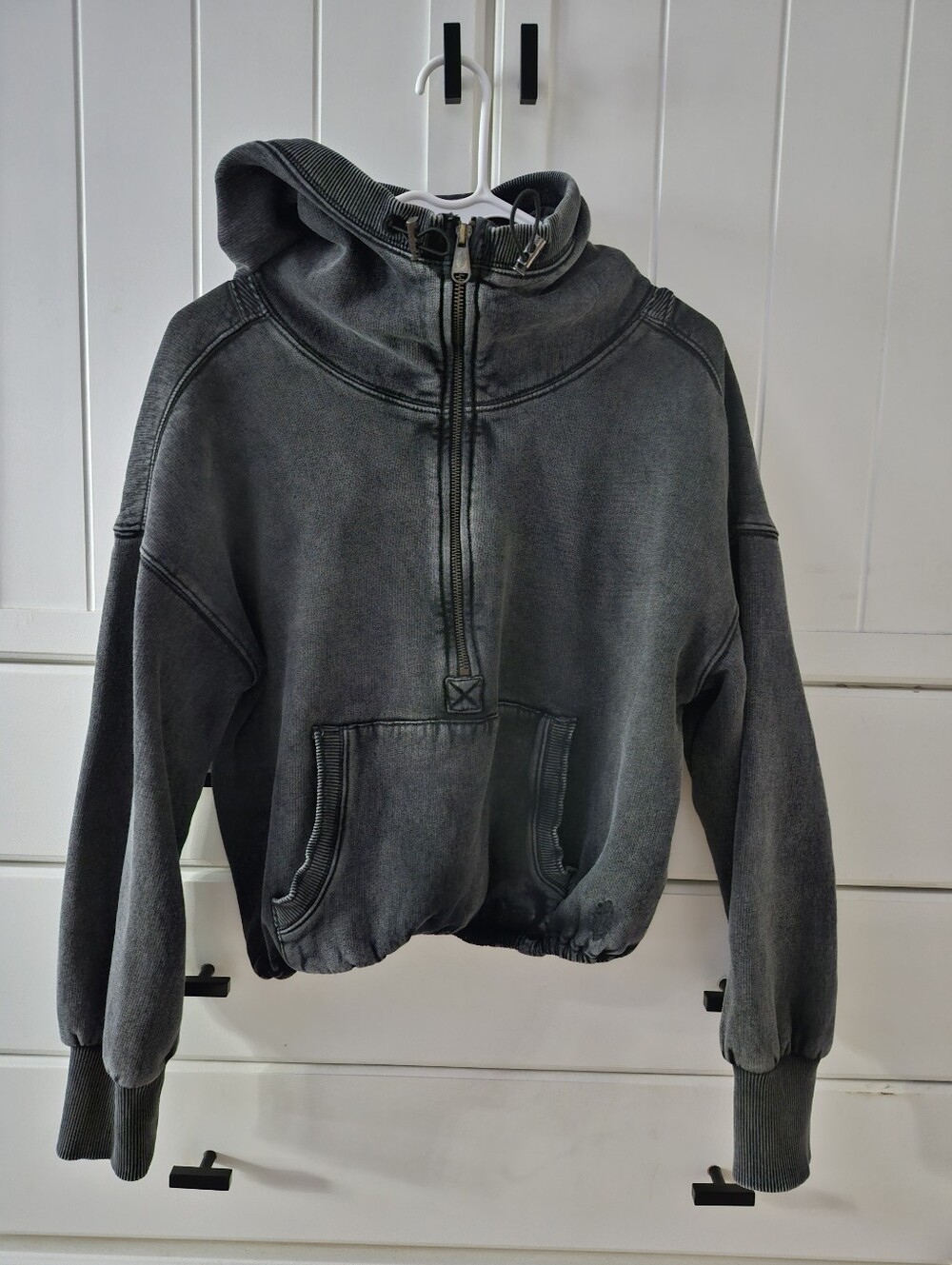 FREE PEOPLE Washed Gray Half-Zip Hoodie Jacket Sz Xs/s